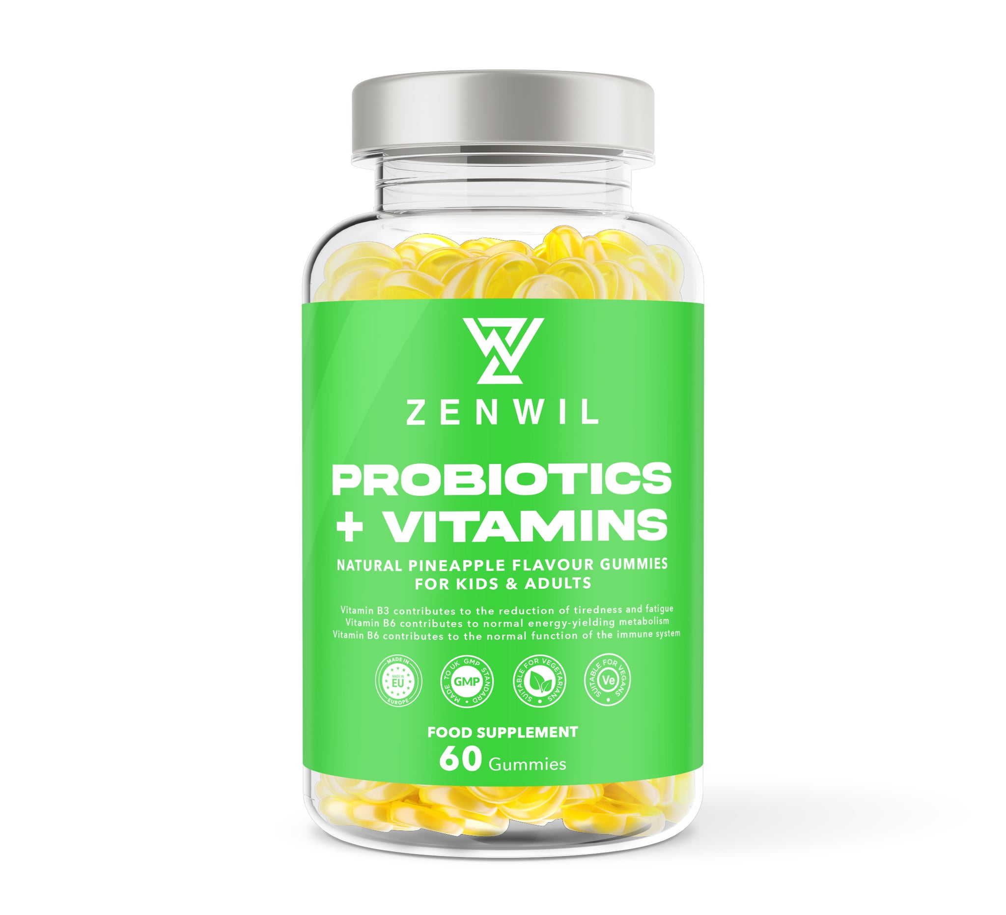 Probiotics + Vitamins Gummies – pineapple-flavored gummies